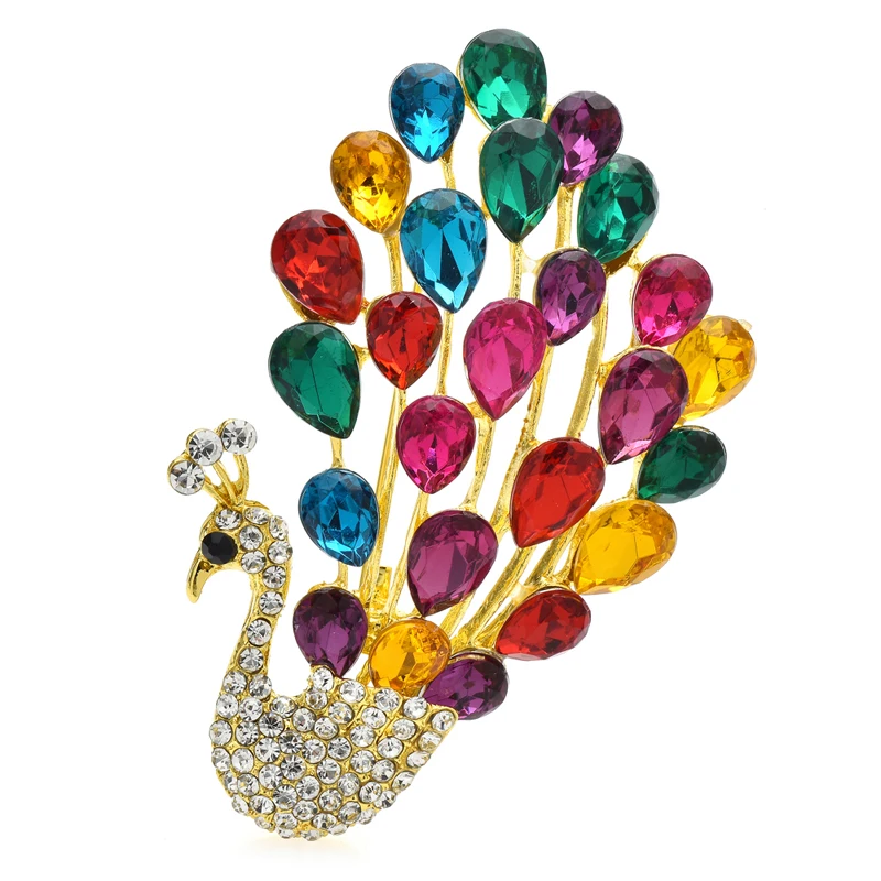 Wuli&baby Sparkling Peacock Brooches For Women Unisex 4-color Rhinestone Beauty Birds Animal Party Office Brooch Pin Gifts