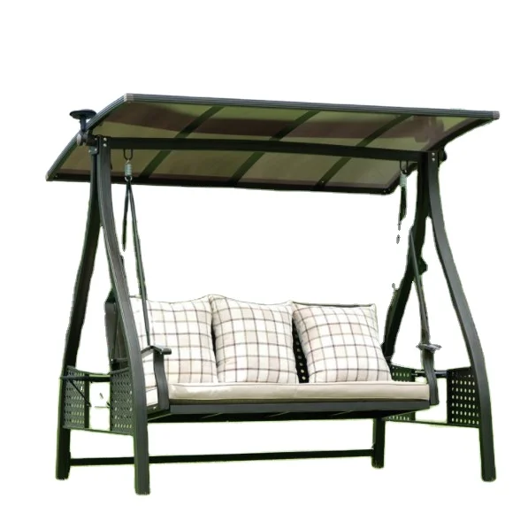 

Outdoor Garden Swing All Aluminum Garden Hanging Chair Family Play Happy Leisure Relaxing Three-Seat Swing