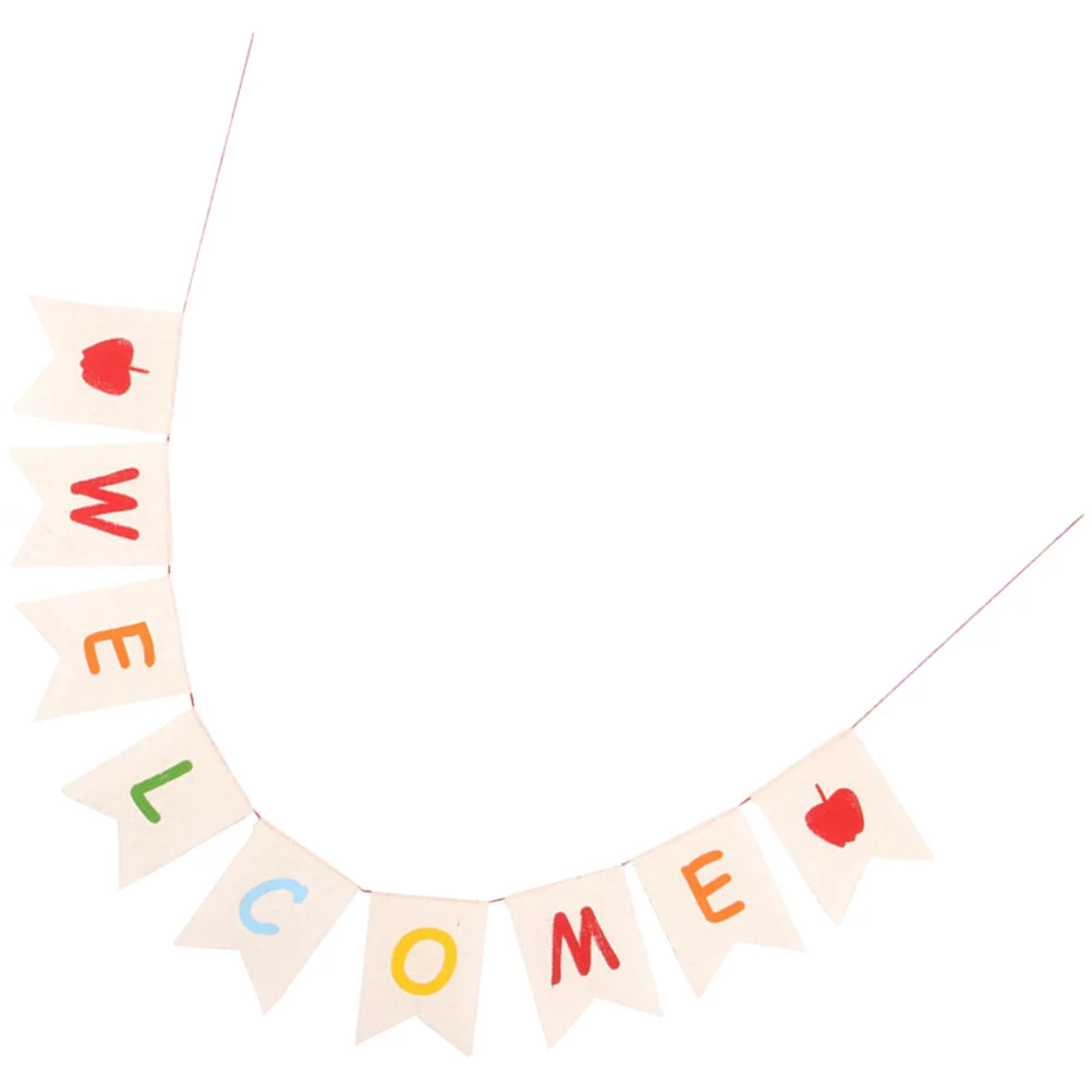 

1Set Welcome Banner Linen Fabric Lightweight Indoor Outdoor Party Hanging Sign School Decor Welcome Banner Party Pull Flags