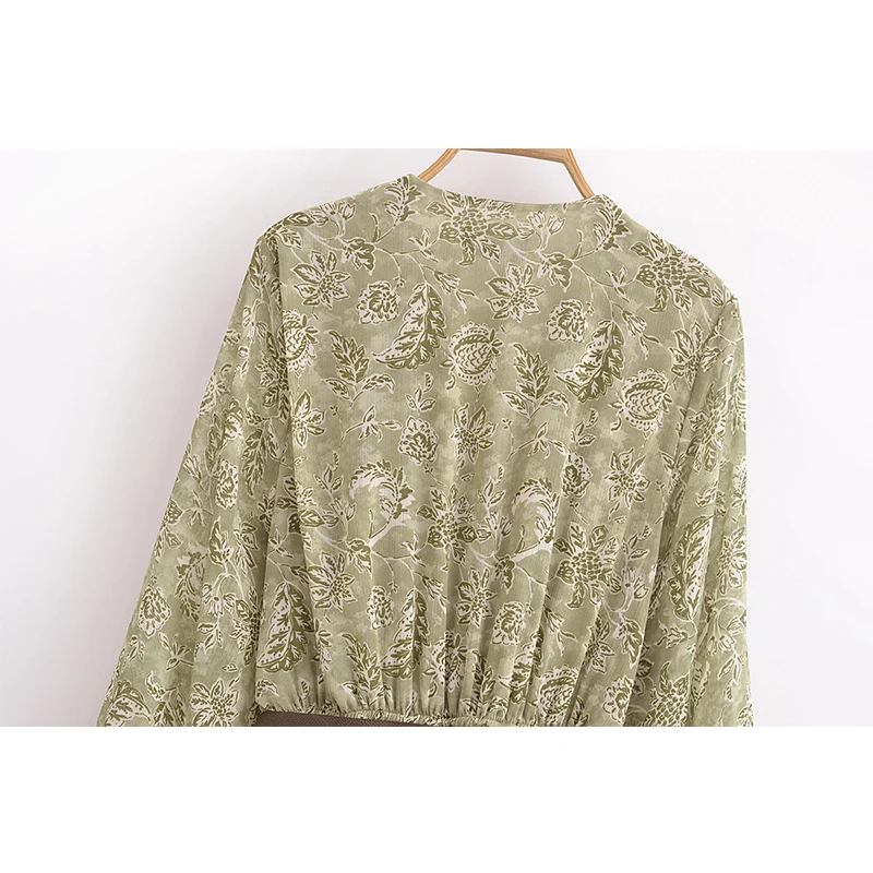 Yenkye 2025 feminino com cinto plissado vestido de impressão manga longa com decote em v cintura elástica a linha midi vestidos elegantes primavera