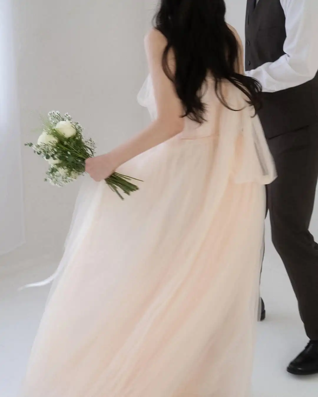 MD Fairy Beig A-line Wedding Dress Sleeveless Bolero Pleat Tulle Korea Photoshoot Floor-Length Bridal Gown Customized 2025 웨딩드레스