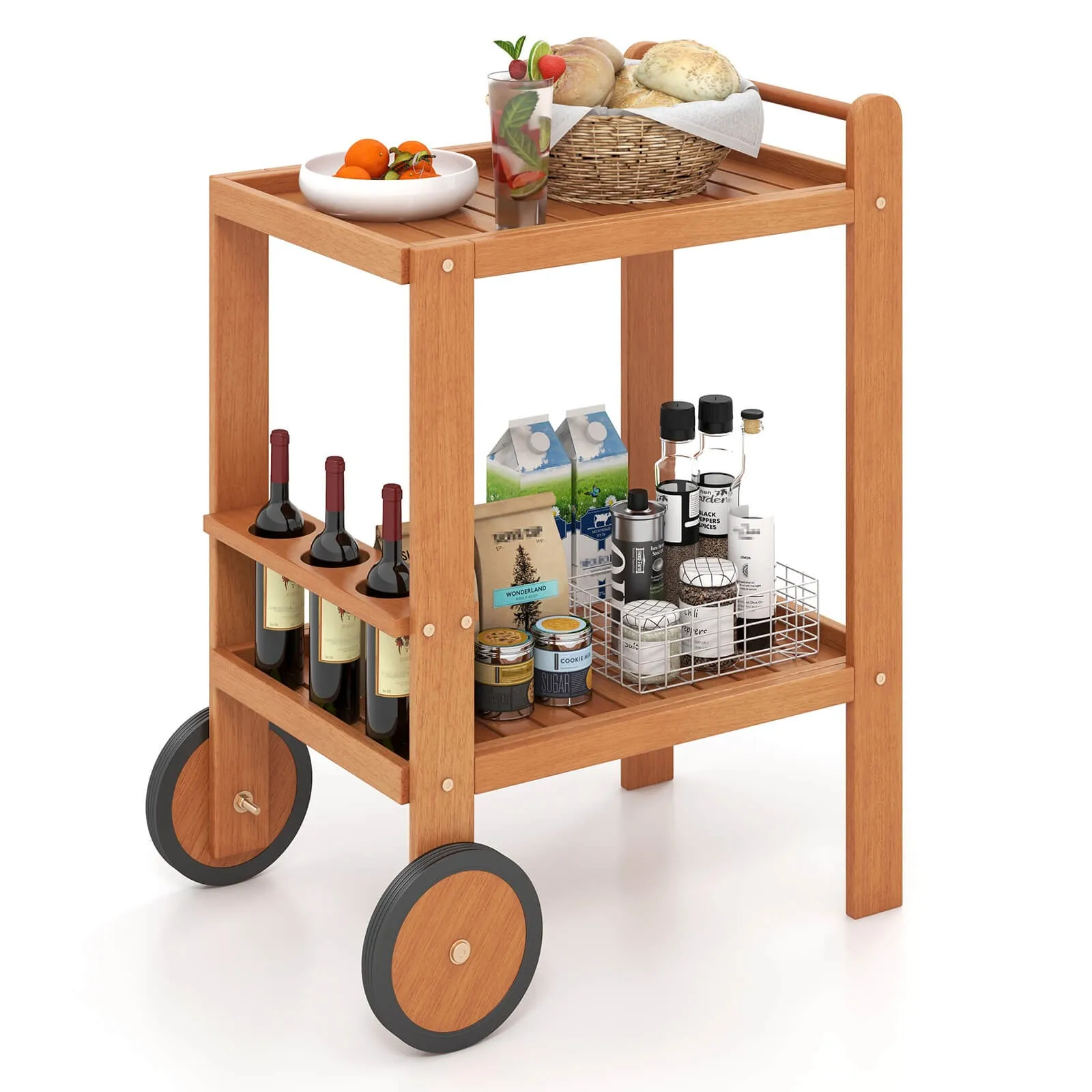 

2-Tier Practical Serving Cart Kitchen Trolley Cart w/Flexible Wheels &Structure