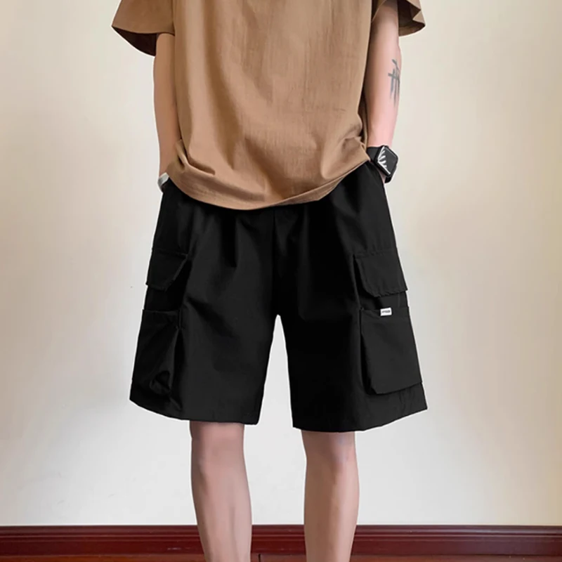 Black cargo shorts men\'s summer thin style high street brand loose large size pants