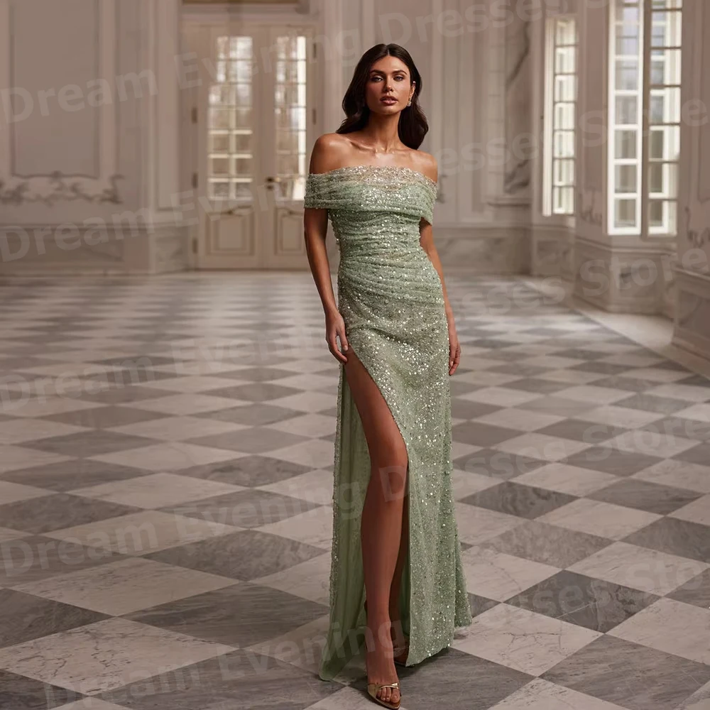 فساتين سهرة حورية البحر متألقة للنساء بدون أكتاف مخصصة فساتين حفلات من Vestidos Para Mujer مطرز بفتحة جانبية رداء De Soirée #1