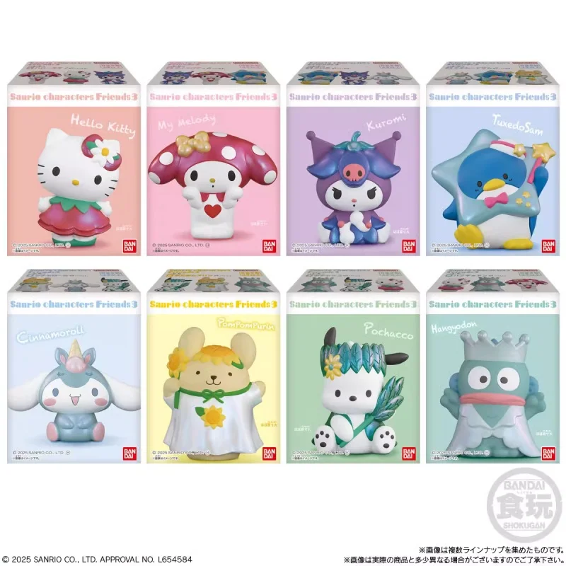 

Bandai Shokugan Original 8Pcs Sanrio Characters Friends3 Action Figure Toys For Kids Gift Collectible Model Ornaments