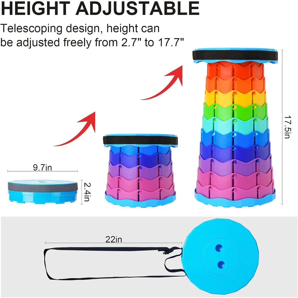 Portable Rainbow Retractable Stool Outdoor Lightweight Folding Chair With Handle Seat For Camping Fishing Picnic Subway Queue