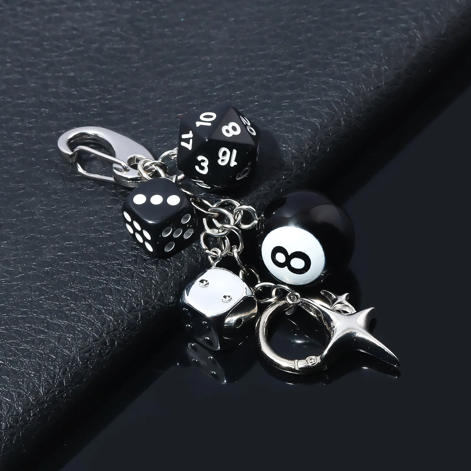 Hiphop Black Dice No. 8 Billiards Keychain Y2K Pink Lucky Dice Starburst Pendant Bag Charms Hangings Punk Ornament Accessories