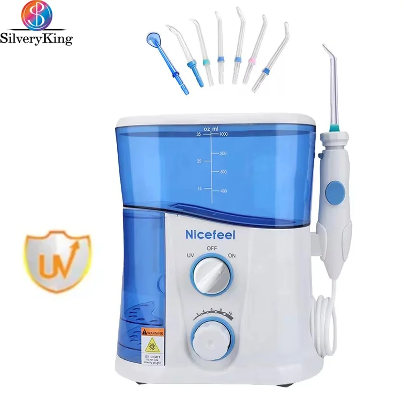 Oral Irrigator with Ultraviolet Disinfection Water Flosser Jet 1000ml Water Tank 7 Nozzle Teeth Whitening Cleaning for Oral Care