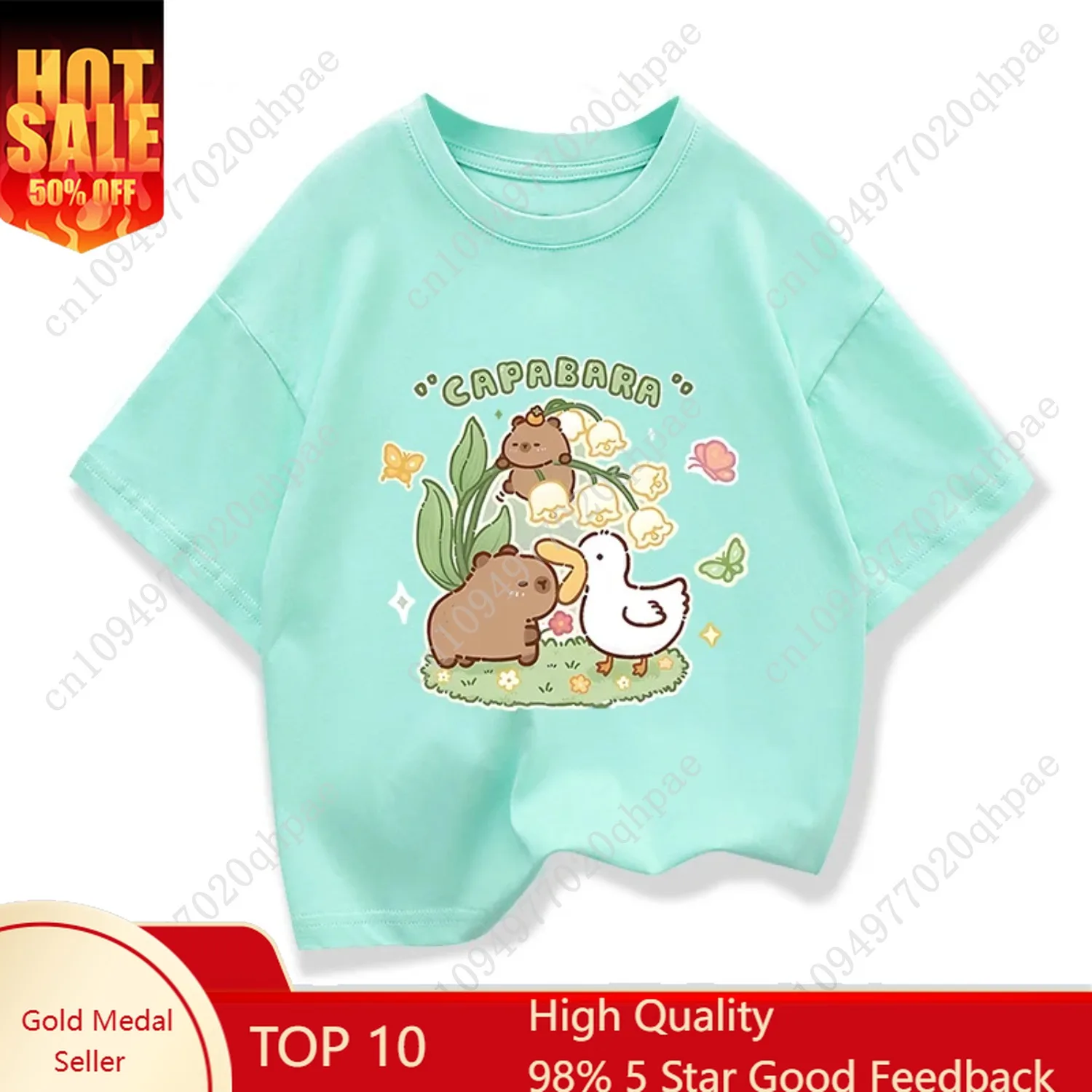 

Girls Clothes Capibara Kids Clothing Tees Summer Printed Cartoon Short Sleeve T-shirt Girls Loose Casual Crewneck Tops T Shirts