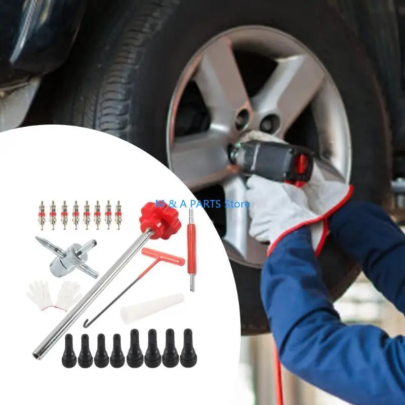 

U1JF Portable 22pcs Tire Repair set Corrosion Resistant Valves Cores Removal for Car & Outdoor Enthusiasts Facing Emergencies