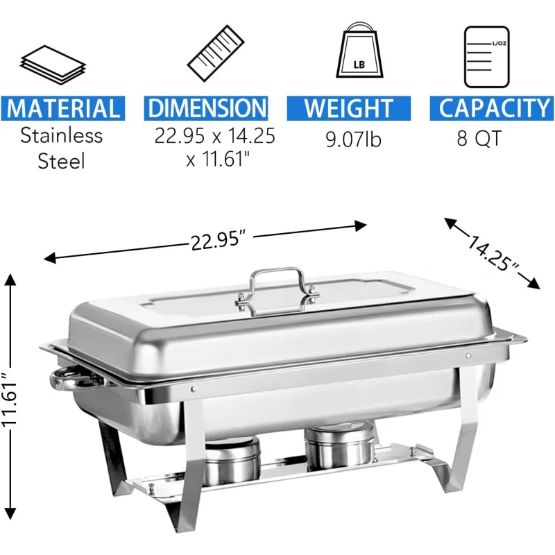 Chafing dish buffet set 4 8QT stainless steel food warmer Chafer complete set with pan, chafing fuel holder party