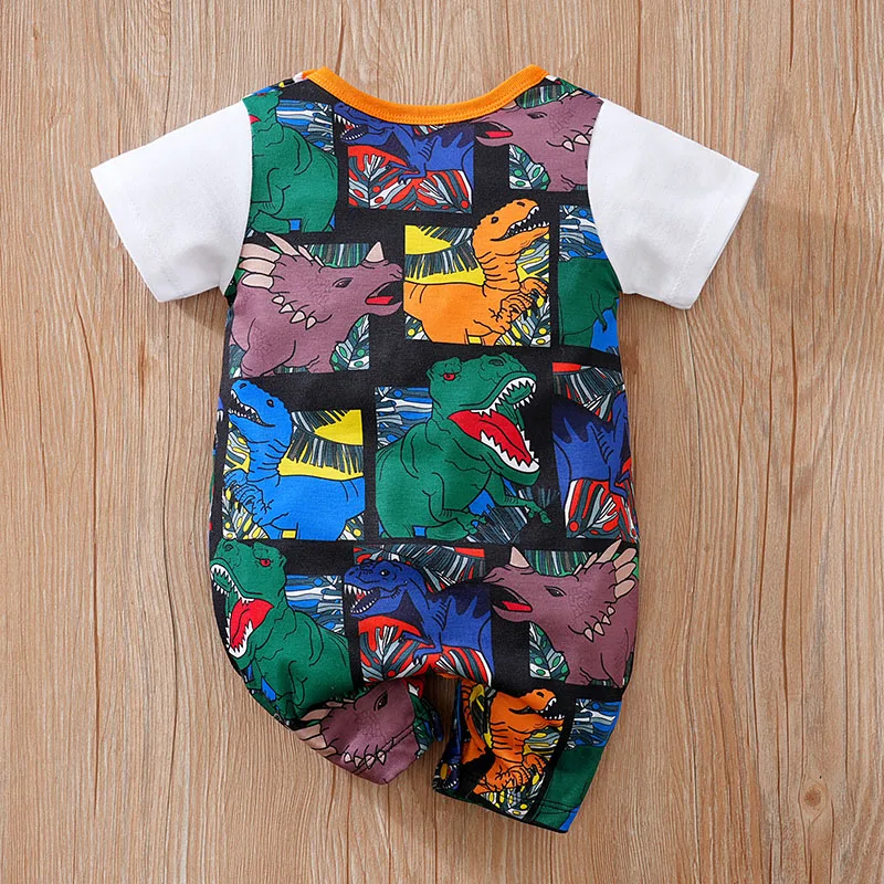 Newborn Baby boy Clothes cartoon dinosaur printing  Jumpsuit Summer Short Sleeve Romper Infant Toddler Pajamas One Piece Outfit