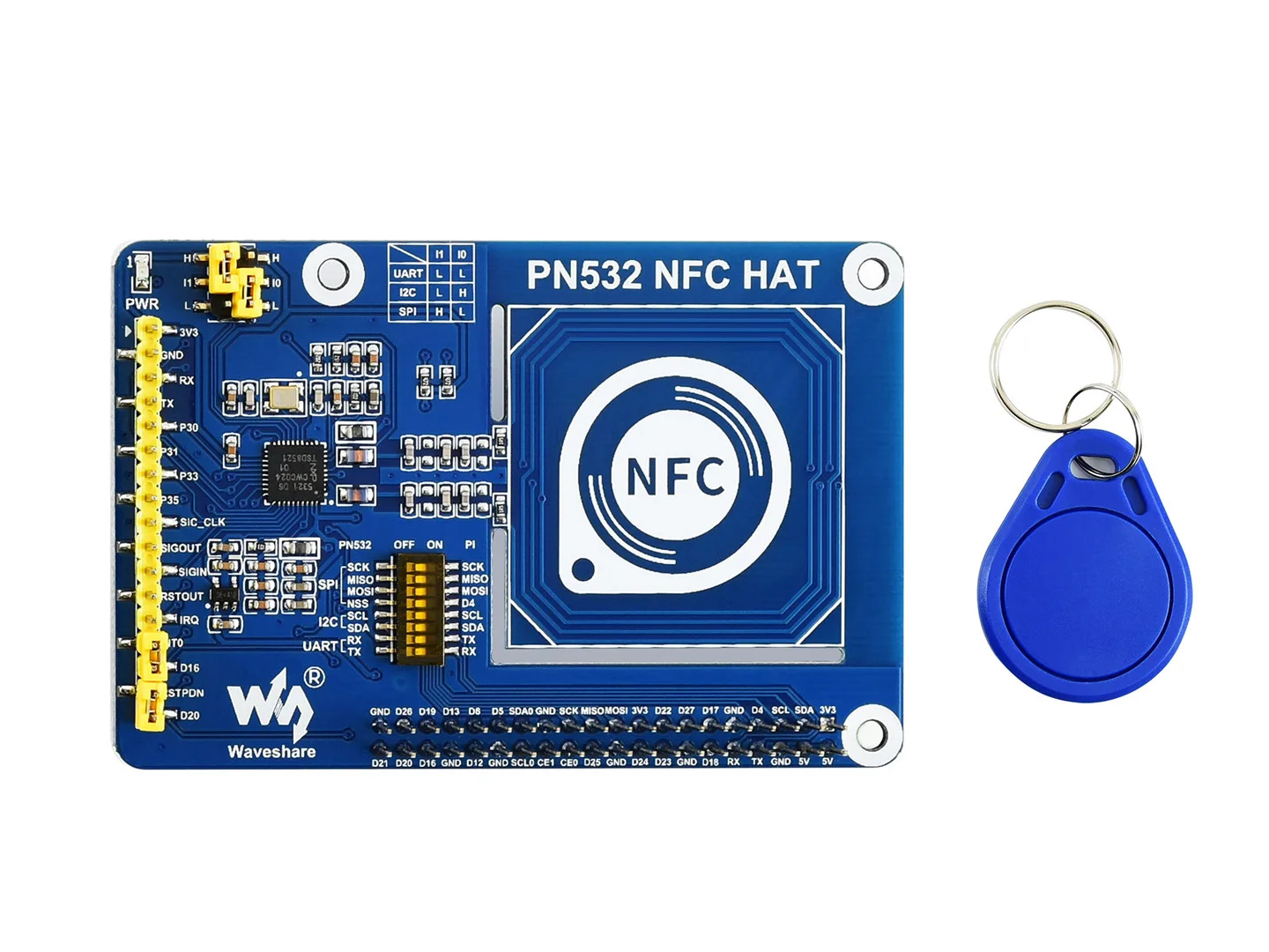 Raspberry Pi NFC Expansion HAT with PN532 Chip - Supports I2C/SPI/UART, 13.56MHz, Compatible with All Raspberry Pi Models