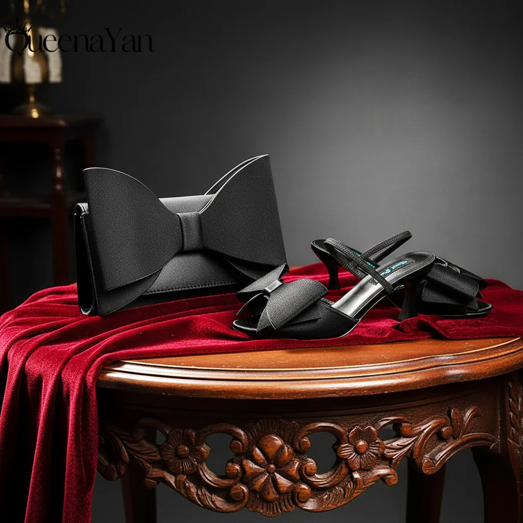 Butterfly Knot Design Shoes With Bag Nigerian Fashion Shoes Are Bag with Opening High Heels 1 Set Or A Pair Shoes