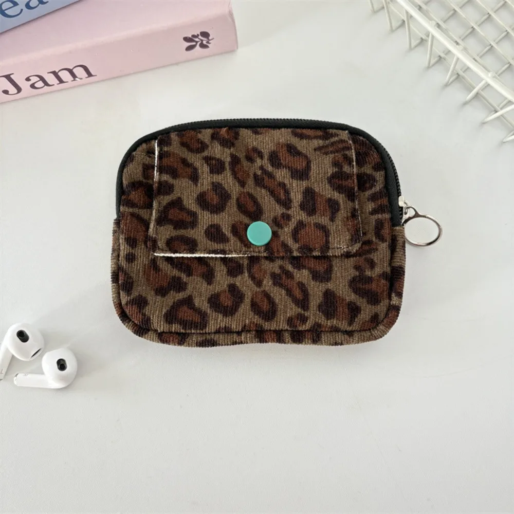 

Leopard Print Corduroy Printed Storage Bag Polka Dot Small Floral Print Earphone Bag Flower Cute Ethnic Style Coin Purse Student