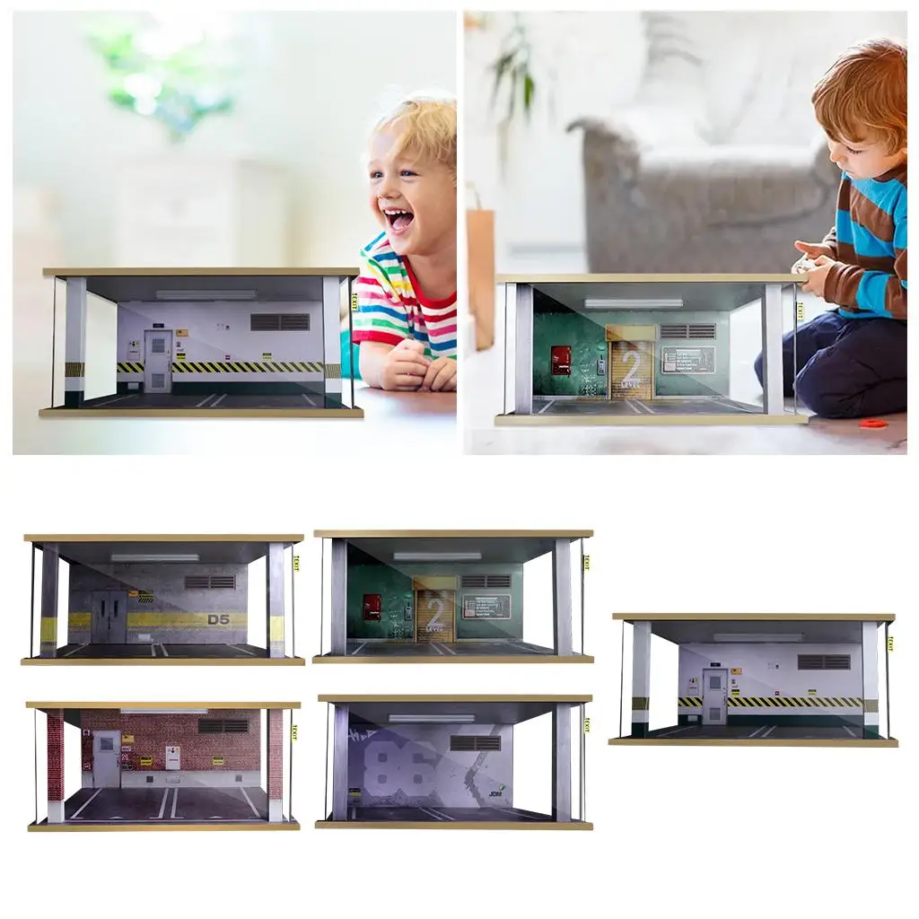 

Acrylic 1:18 diorama parking lot double garage with 120 LEDs lights gifts