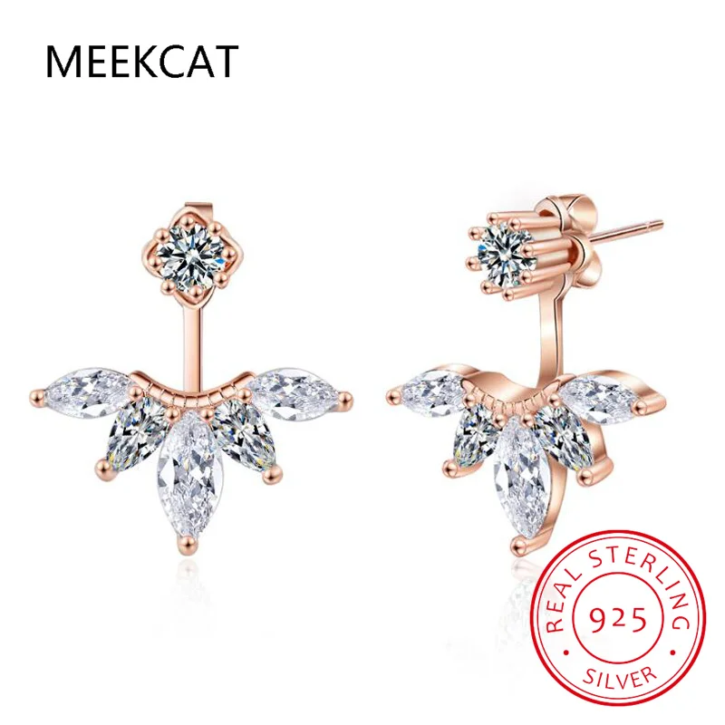 Smile D Color Moissanite Piercing Stud Earrings Crawler 14K Gold Plated 925 Sterling Silver Women Hypoallergenic Jewelry Brincos