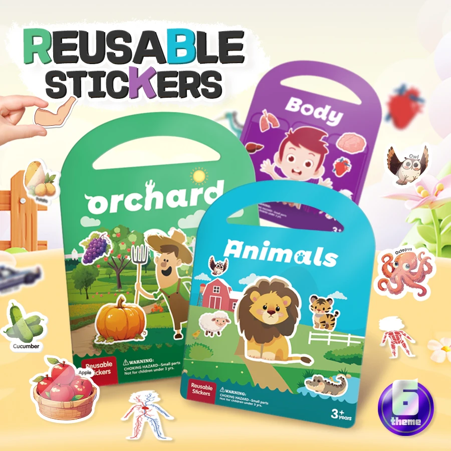 

Reusable Children Scene Stickers DIY Hand-on Puzzle Sticker Books Reusable Cartoon Animal Learning Cognition Toys for Kids Gift