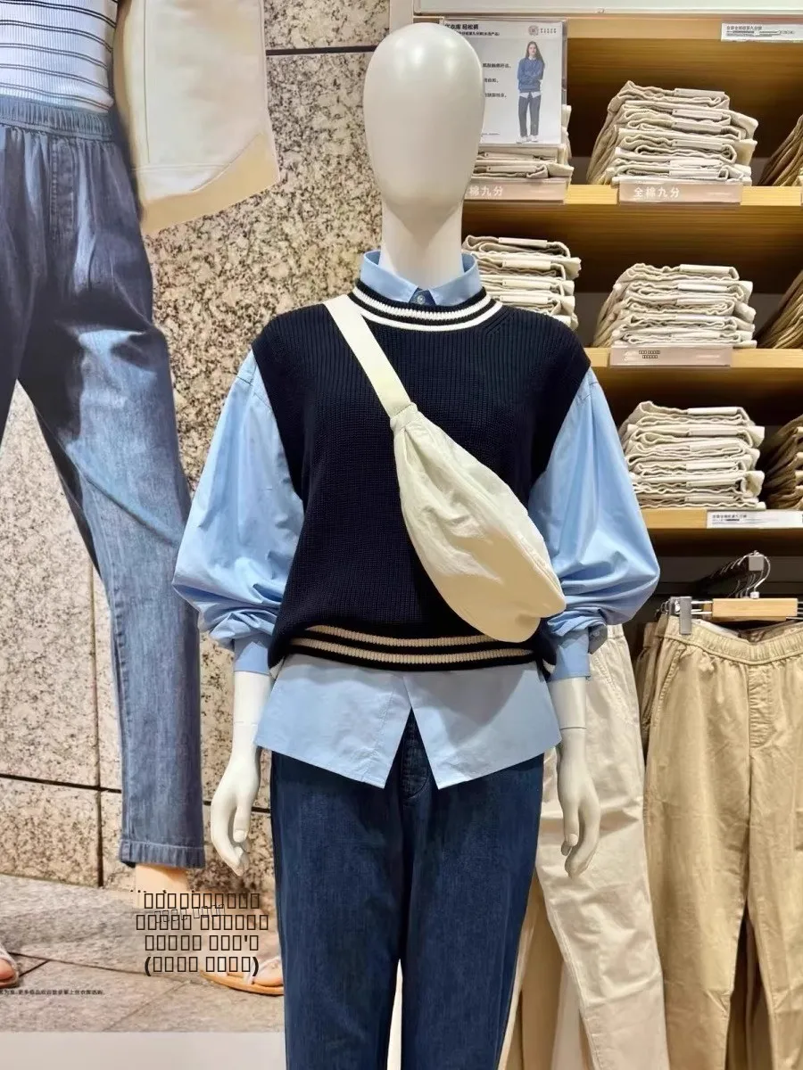 

Adventurous round Ne Knitted Vest Women's Faion Autumn Try-On Room Casual Loose Fit Color Commute Sle Top