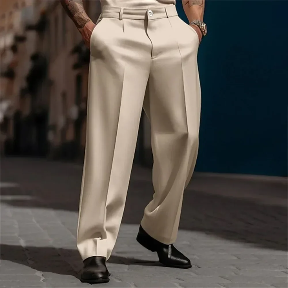 Fashion Men Casual Suit Pants Multiple buttons Mid Waist Loose Straight Trousers Spring Summer Business  Pant Oversized