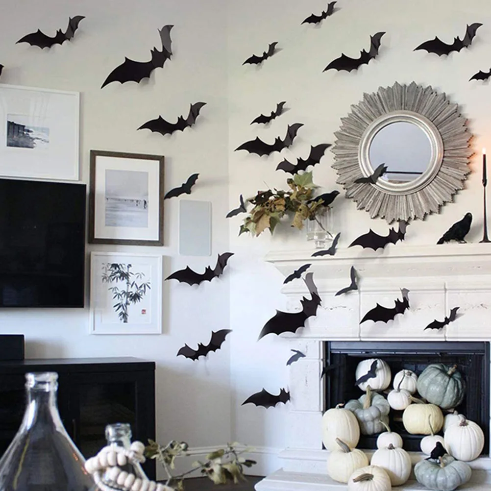 

112 Pcs Bat Background Decorative Wall Stickers PVC Halloween Party Decorations Decorate Bats Matching Scary