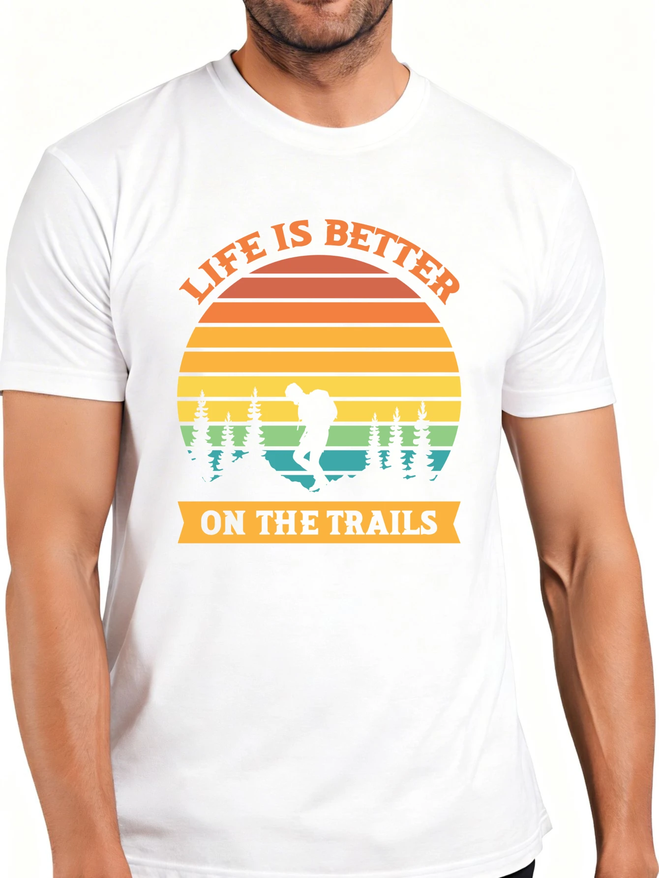 Men's Graphic T-Shirt - Breathable, Soft, Lightweight - Life Is Better on the Trails - Vintage Fun Graphic Casual Short Sleeve Summer Top, a Great Gift for Him