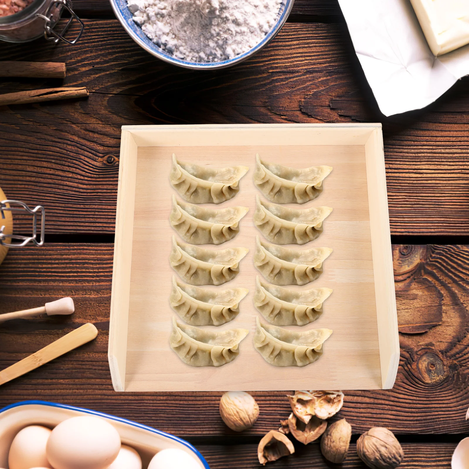 

Wooden Rectangular Dumpling Storage Tray Fridge Freezer Box Food Freshness Organizer Keeper Fridge Container Freezer Storage Box