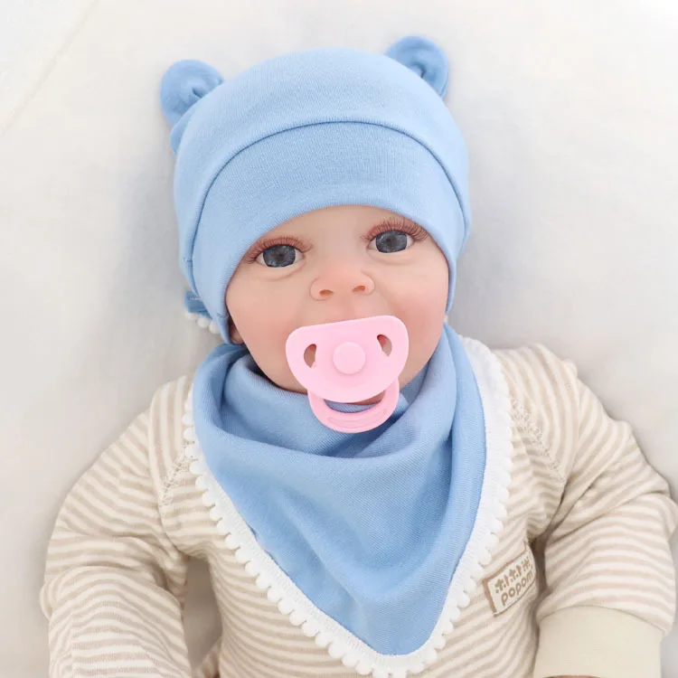 2pcs/set Cute Newborn Baby Hat+bibs  Spring Autumn Soft Warm Knitted Boy Girl Hats Beanie Solid Color Cap Bonnet Newborn