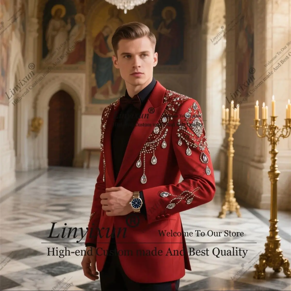 

Блестящие смокинги с драгоценными камнями и кристаллами, мужские костюмы, тонкие мужские пиджаки для выпускного вечера, комплекты из 2 предметов, свадебный костюм жениха, Homme по индивидуальному заказу