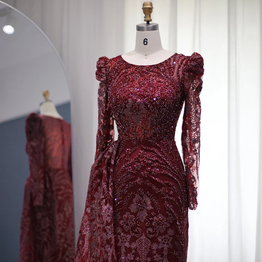 Sharon Said Dubai Schwer Kristallverziertes Übergrößen-Meerjungfrauenkleid in Braun mit Überrock für Damen, Formelles Abendkleid SS127 Maßanfertigung – Detail 7