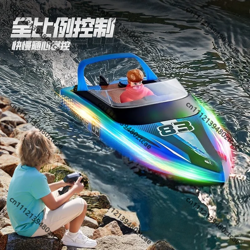 2.4G Dual Propeller High Speed RC Speedboat With LED Lights Waterproof Kids Water Racing Toy