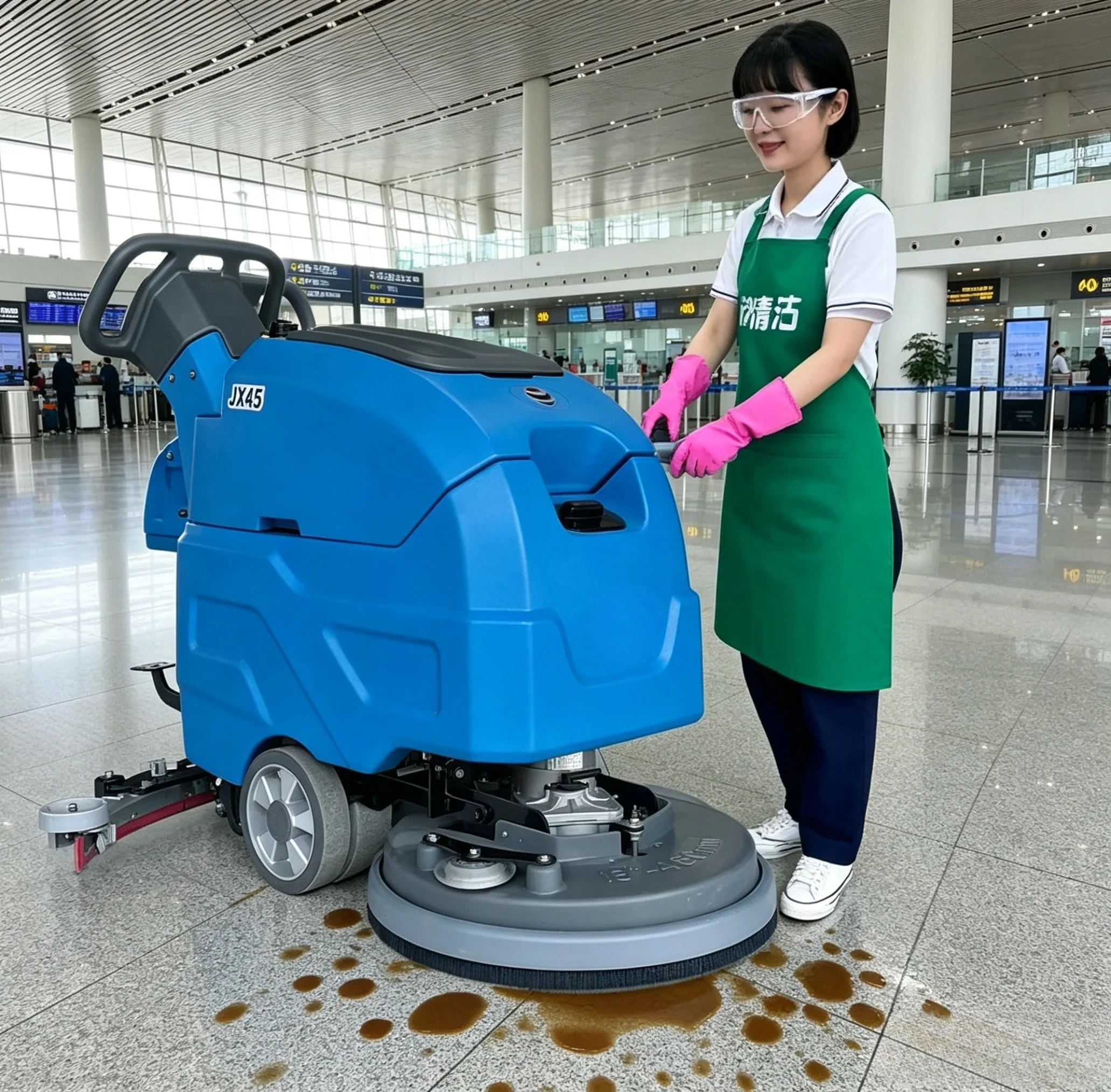 

Customized Popular Automatic Walk Behind Commercial Scrubber Floor Washing Machine Marble Granite Floor Cleaning Machine
