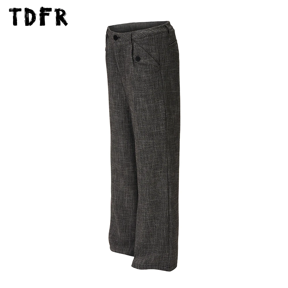 Retro Casual Flare Pants Mens Button Decoration Streetwear Autumn Winter Loose Trousers Men