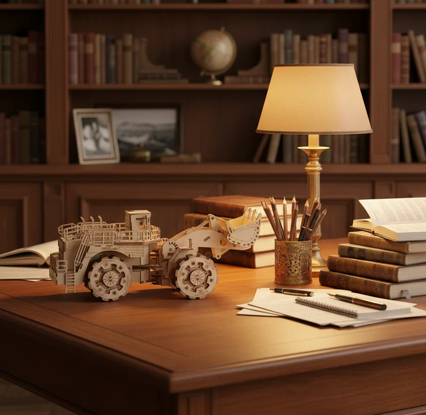 OUZEY 3D Wooden Bulldozer Puzzle, DIY Construction Vehicle Model Kit, Educational Assembly Toy Gift for Kids & Adults