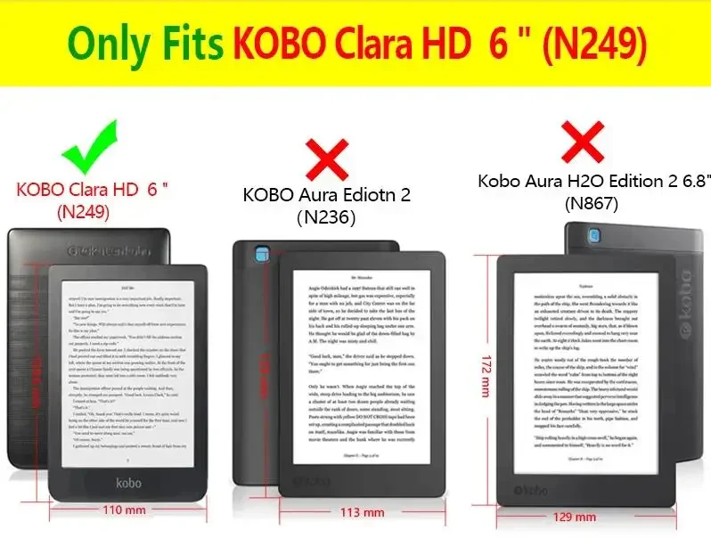 For Kobo Clara HD 6 Inch  2018 Release Ebook Reader Smart Case Model N249 Cover with Hand Strap Protective Auto Sleep Cover