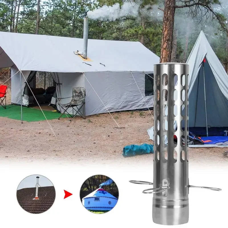

Camping Tent Stove Chimney Parts Portable Firewood Stove Accessories Chimney Tube Stainless Steel Spark Arrestor Cap Pipe