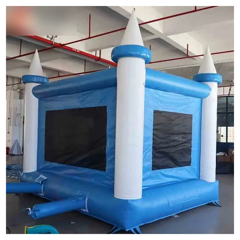Inflatable Blue White Football Bounce House with Blower Mesh Jump Area and Entry Step for Parties Carnivals Events and Rentals