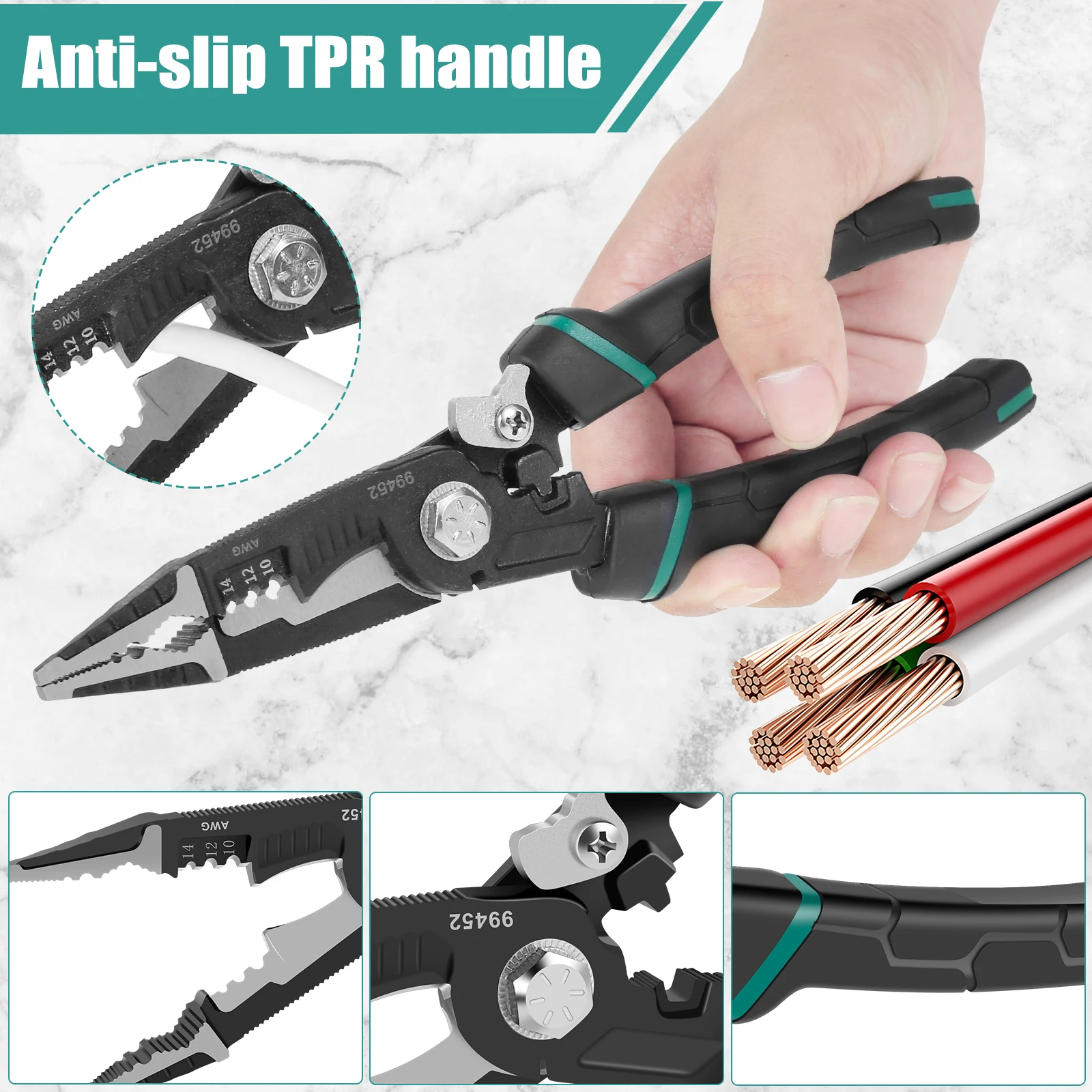 Wire Stripping Pliers Ergonomic Non-slip Wire Crimper Wire Stripper Carbon Steel Wire Stripping Cutting Crimping Deburring Tool