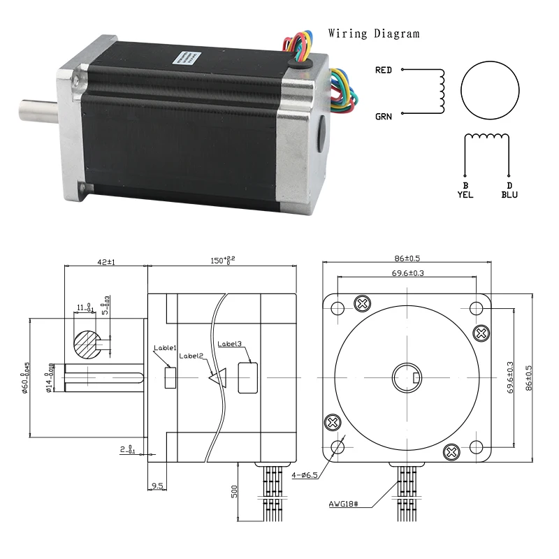 Imagem -03 - Nema 34 nc Motor Deslizante 150x86 mm 4.0a 0.6280 80kg cm cm Cabo de Guia 12.7 mm 14 mm Eixo para Cnc Roteador Gravura Fresadora