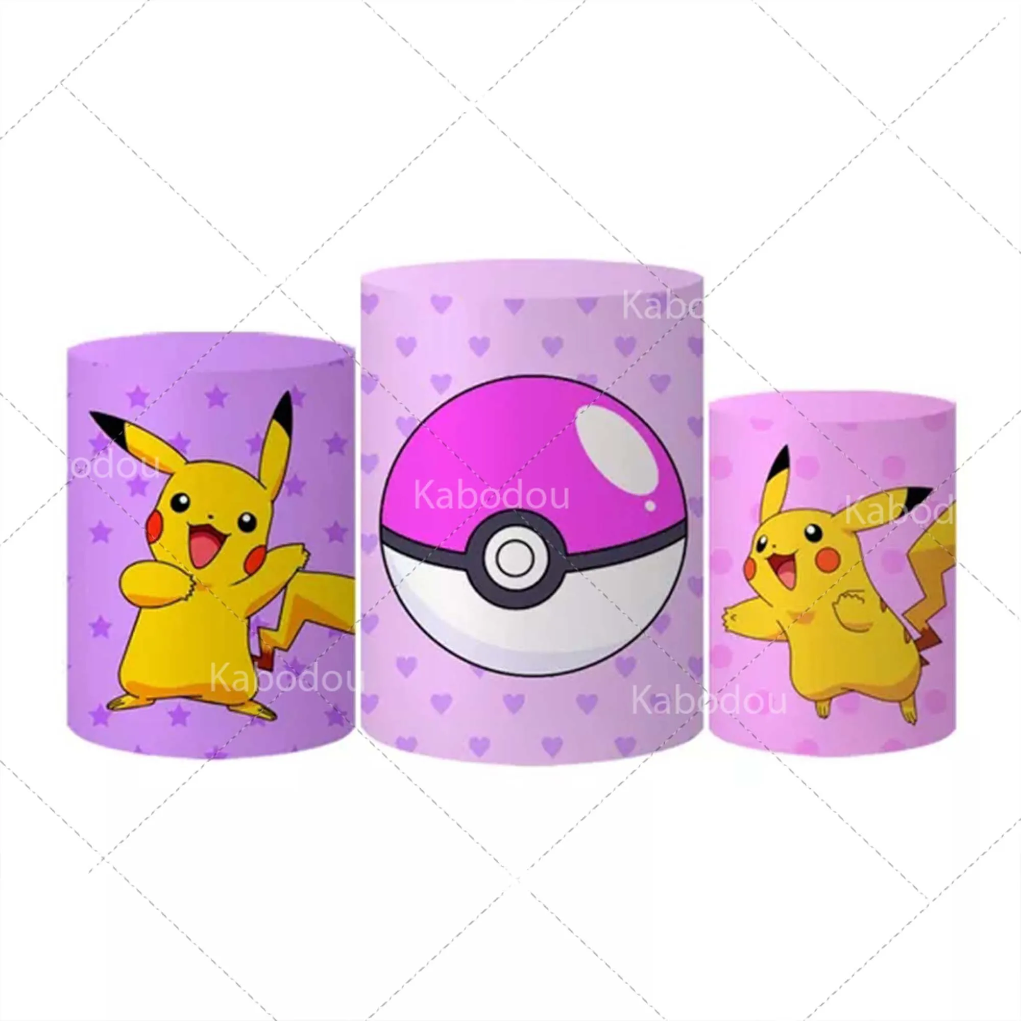 Pokemons Round Backdrop Pink Kids Birthday Party Decoration Photography Background Baby Shower Cylinder Cover Studio Props