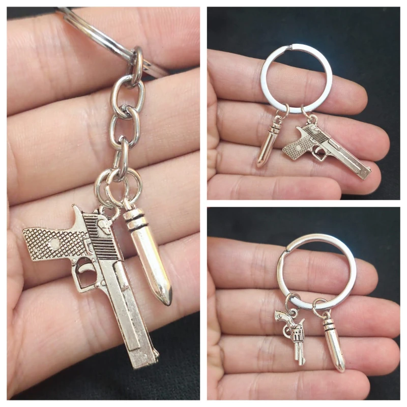 Unique Keychain Pistol Bullet Keyring Pendant Women Man Jewelry Accessories Gift