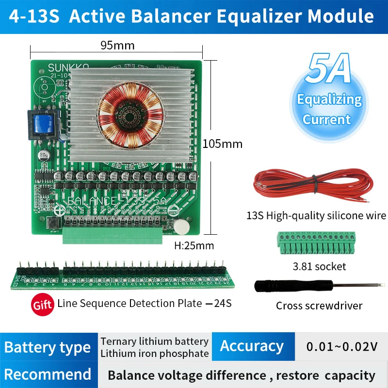

4S to13S LiFePO4 Lithium Ion 5A Active Balancer Balancing Full Charge Battery Board