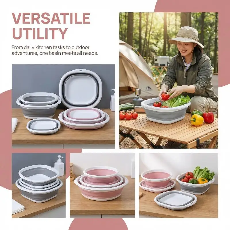 【HMA】Travel Foldable Washbasin Easy Carry Compression Basin for Household Camping Picnic Storage and Washing Needs