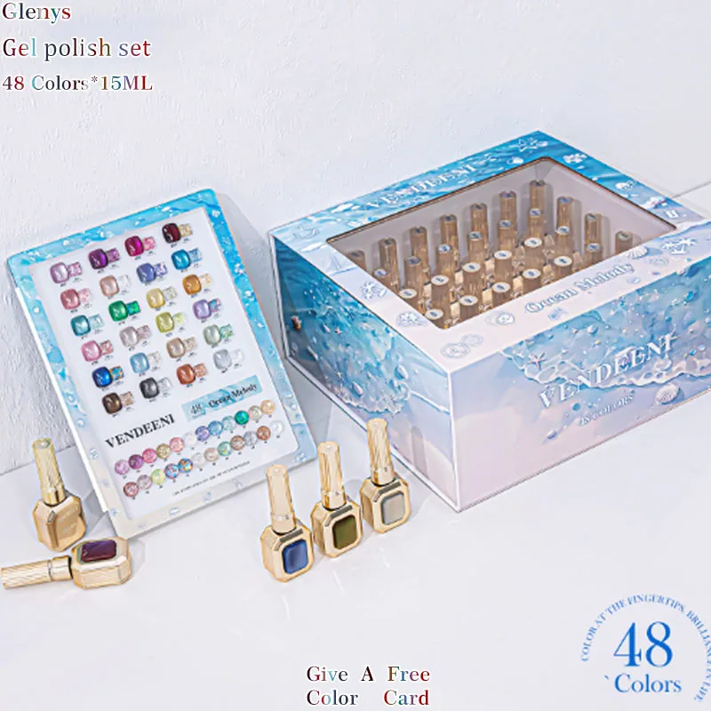 Glenys 48 Color Satin Cat's Eye nail polish Glue All Net Popular Soaking gel Color Matching Card Nail Shop Special Clearcoat Set