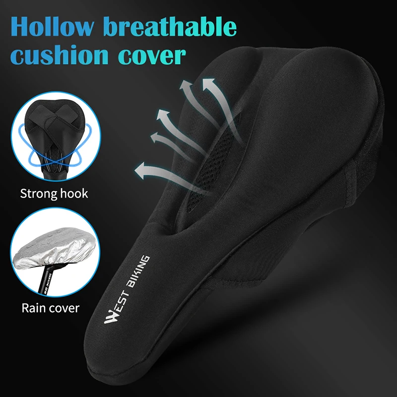 WEST BIKING Comfortable Silicone Bike Saddle Cover Soft MTB Road Bike Seat Anti-slip Shockproof Cycling Cushion With Rain Cover