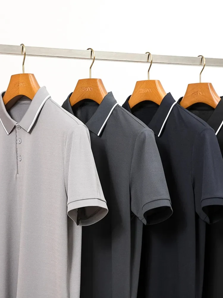 Coolmax Men's Summer Business Casual  Shirt Breathable Quick Dry Short Sleeve T-Shirt Fashionable Urban Style Standard Fit