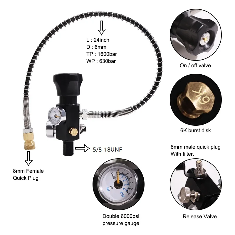 TUXING 6000Psi Fill Station Charging Valve Dual Gauge Up To 6000psi with 24\