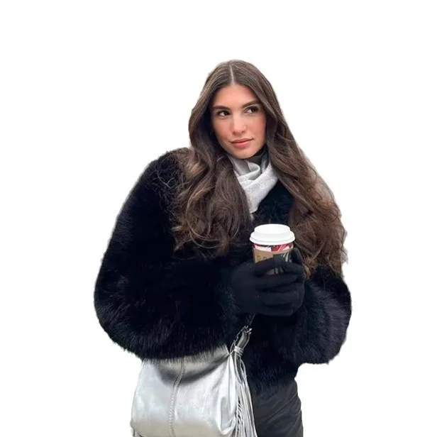 Bla ort Thiened  Fur Coat Women's High-End Feelings Autumn Winter Outerwear Warm Pure Color Loose Fit Chinese Produc...