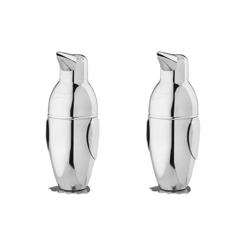 

2X Cocktail Shaker, Penguin Steel Bar Bartender Drink Mixer Shaker Pot, Wine Bottle, Cocktail Making Accessories