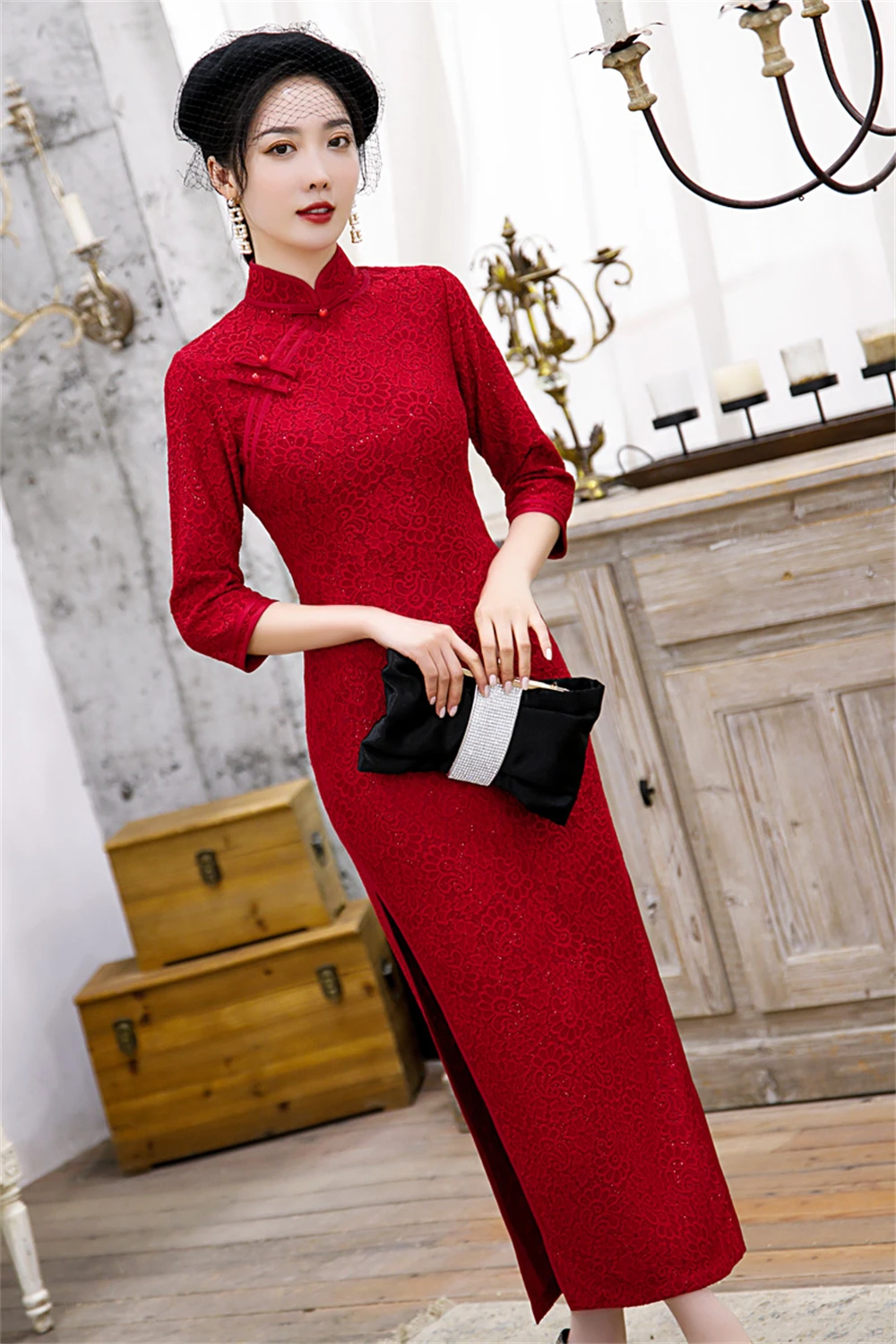 Red Toast Ceremonial Cheongsam Dress Bride Wedding Banquet Long Qipao Vestidos Female Spring Autumn Evening Party Gown Chinoise